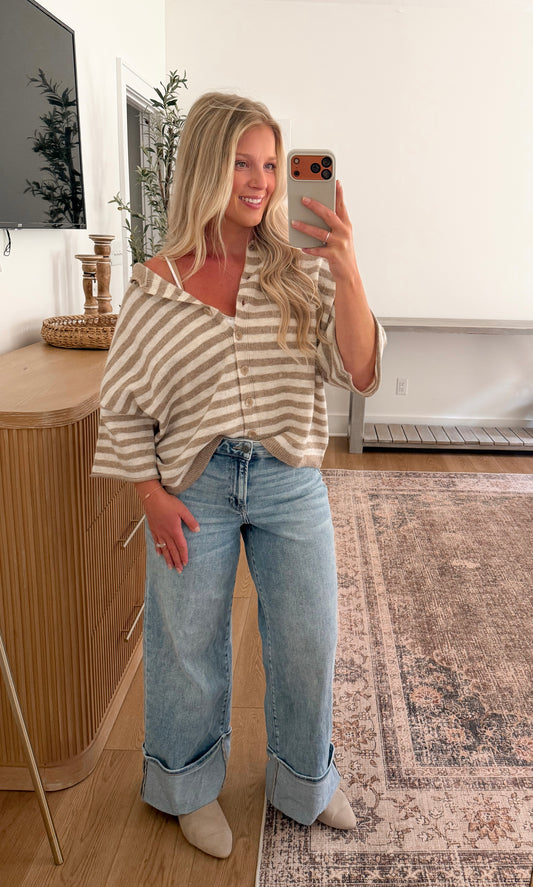 Bella Striped Cardigan - Lt. Mocha