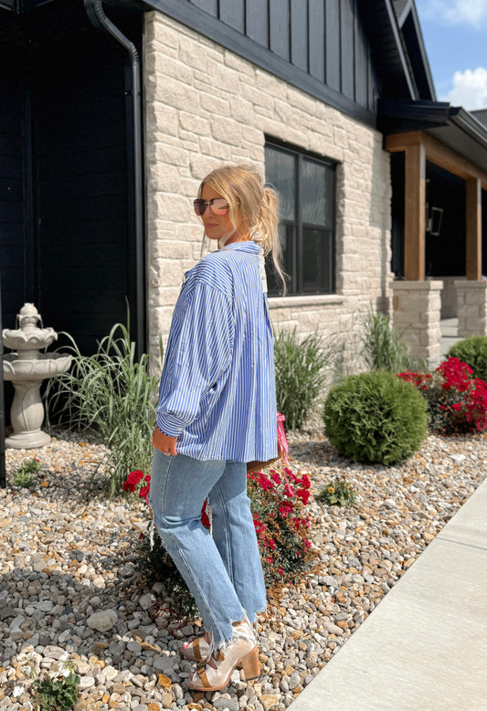 Striped Button Down - Blue