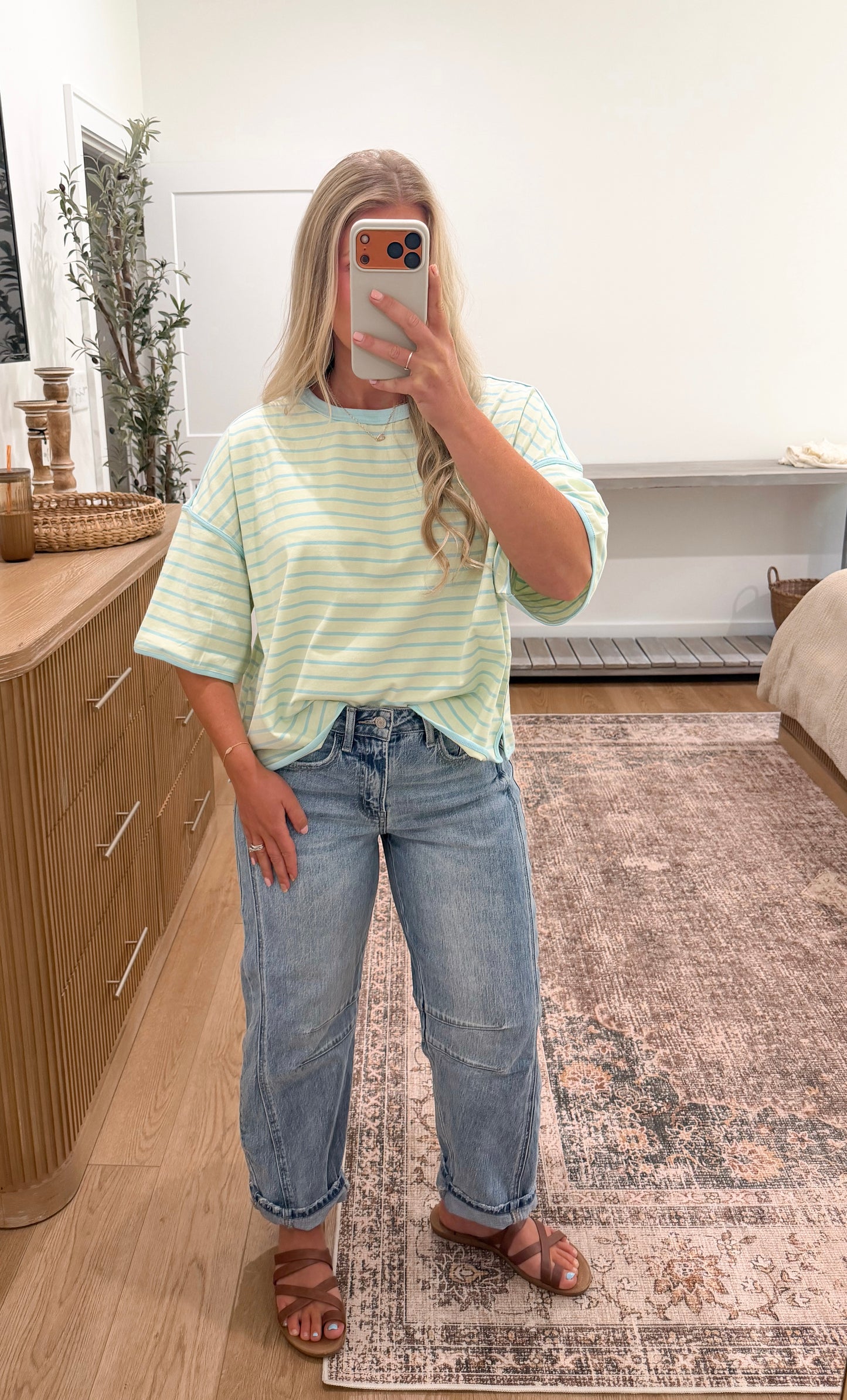 Striped Boxy Tee - Blue + Green