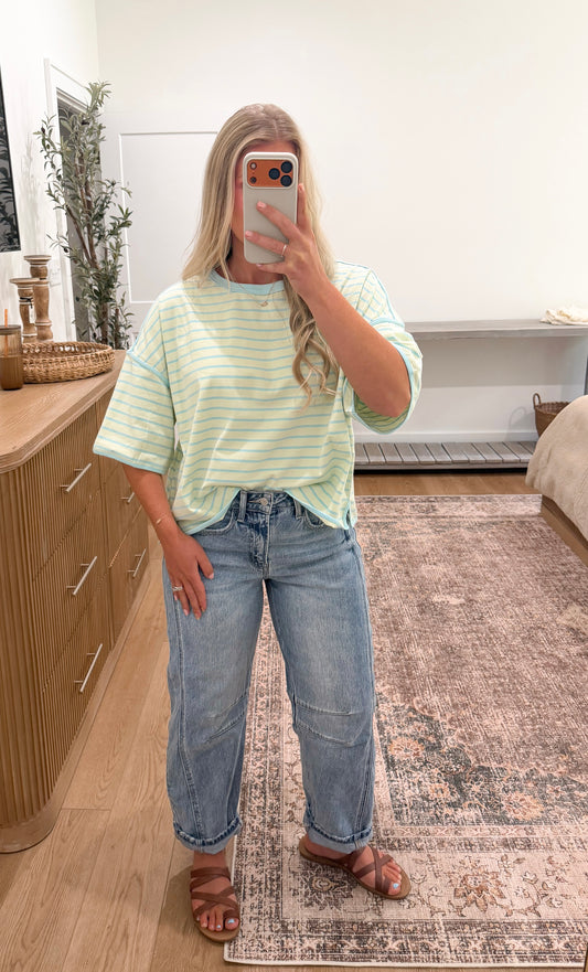 Striped Boxy Tee - Blue + Green
