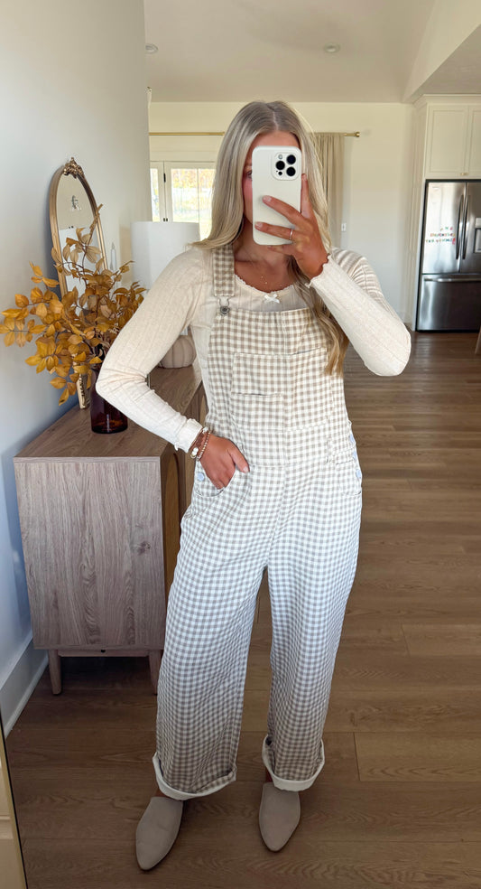 Lenox Gingham Overalls - Cream/Taupe