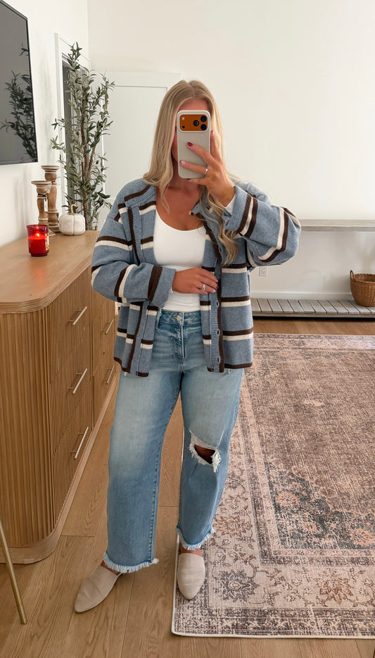 Oversized Timeless Striped Cardigan - Denim (restocking 10.5)