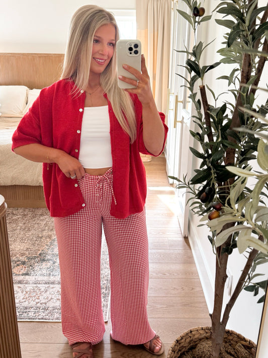 Bella Short Sleeve Cardigan - Red