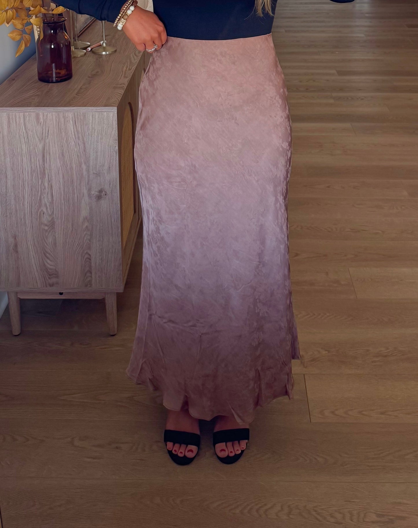 Floral Jaquard Midi Skirt - Brown