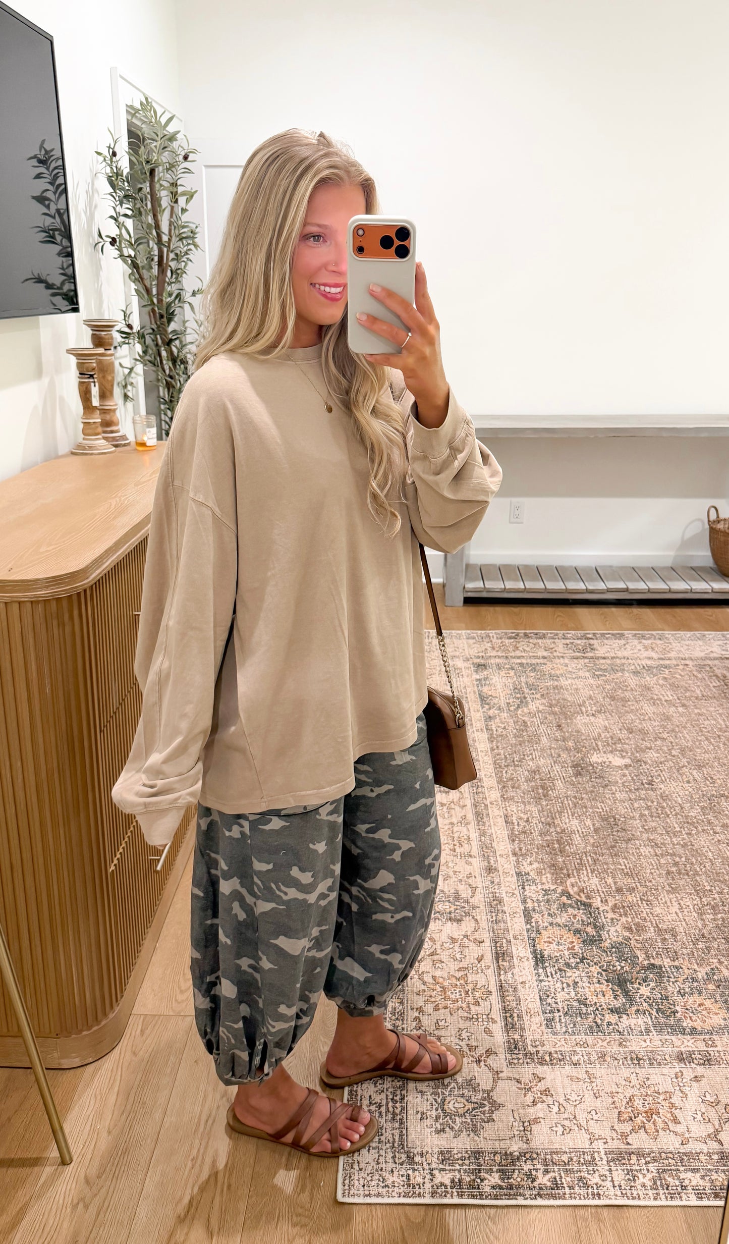 Oversized Long Sleeve Top - Taupe