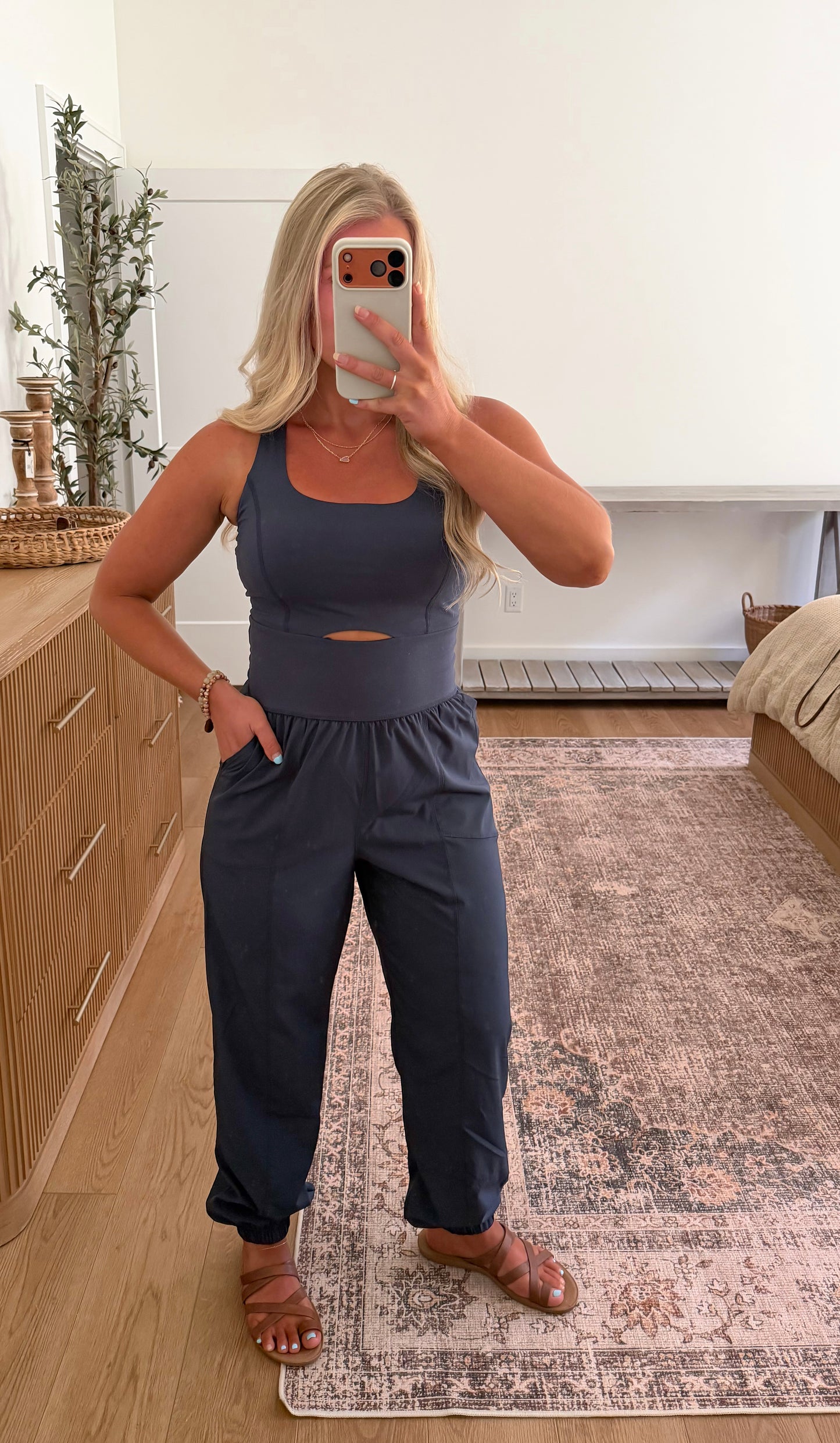 Out And About Cutout Jumpsuit - Navy