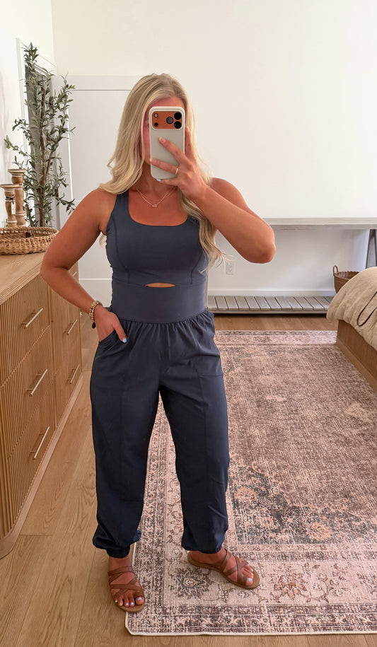 Out And About Cutout Jumpsuit - Navy