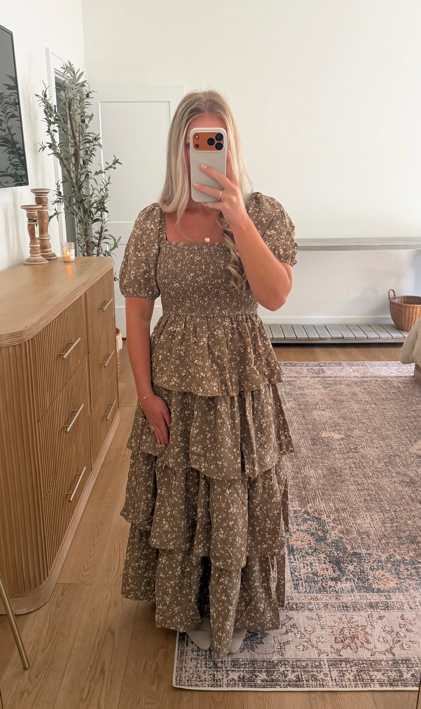Mocha Floral Tiered Dress
