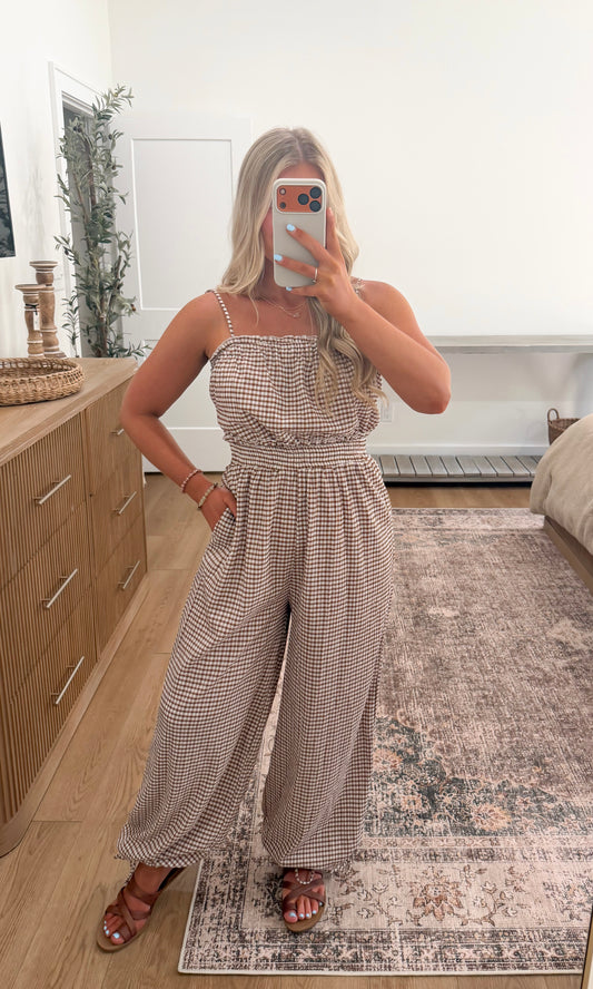 Gingham Jumpsuit - Brown