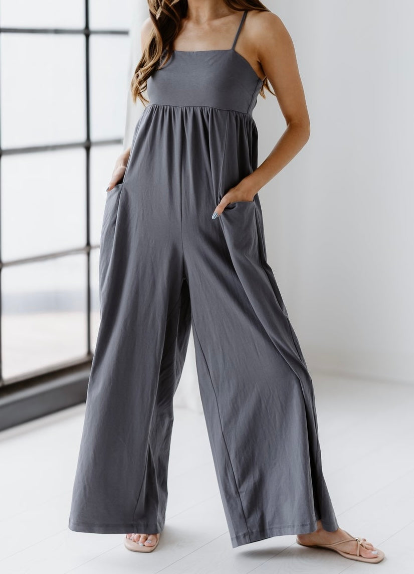 Wide Leg Jumpsuit - Charcoal