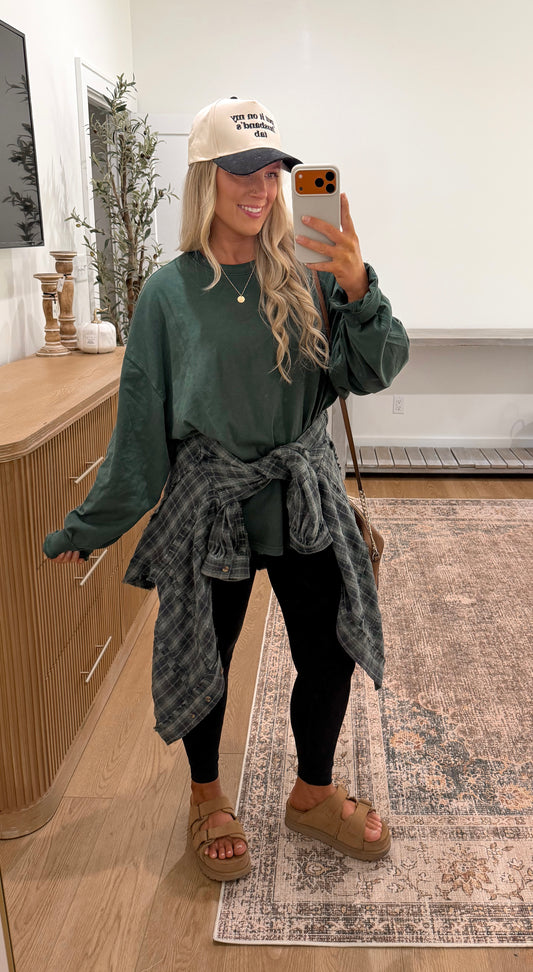 Oversized Long Sleeve Top - Dark Green