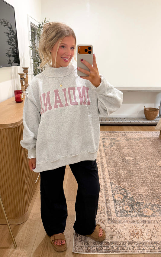 Indiana Candy Striped Mock Neck - Heather Grey