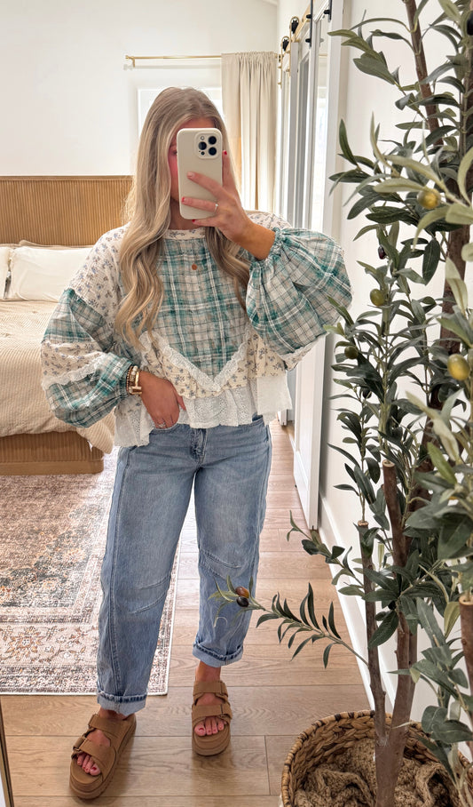 Flannel Babydoll Top - Jade Green