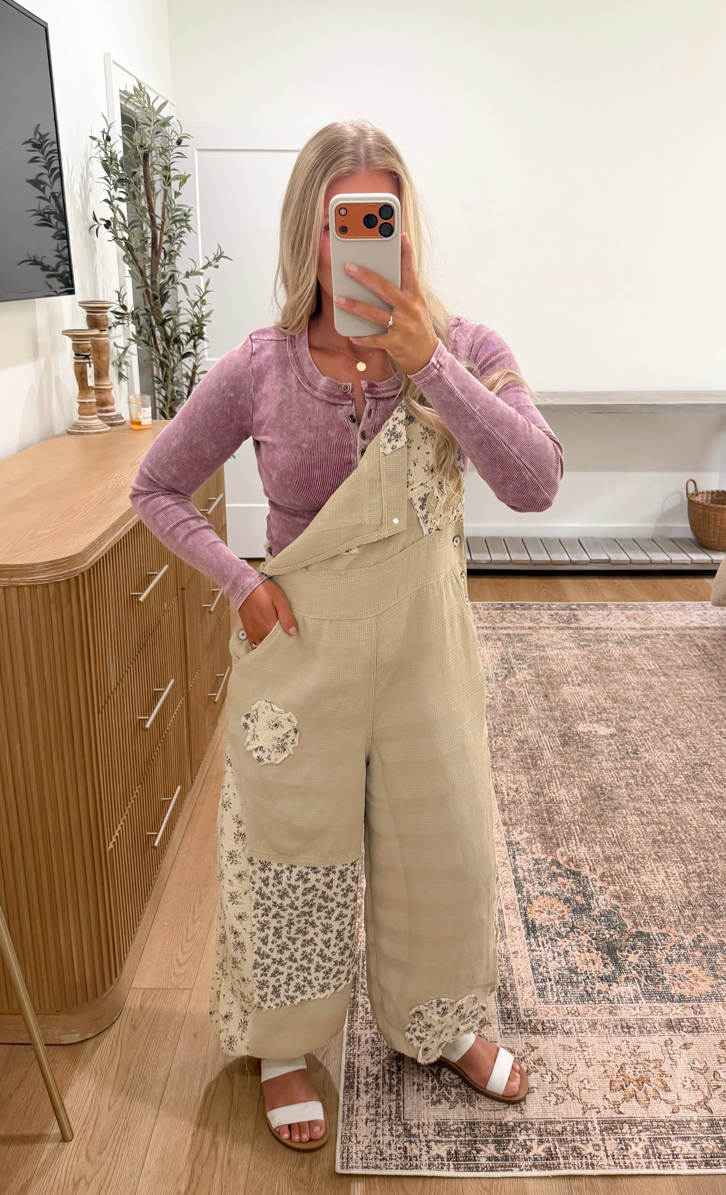 Floral Patchwork Overalls - Taupe