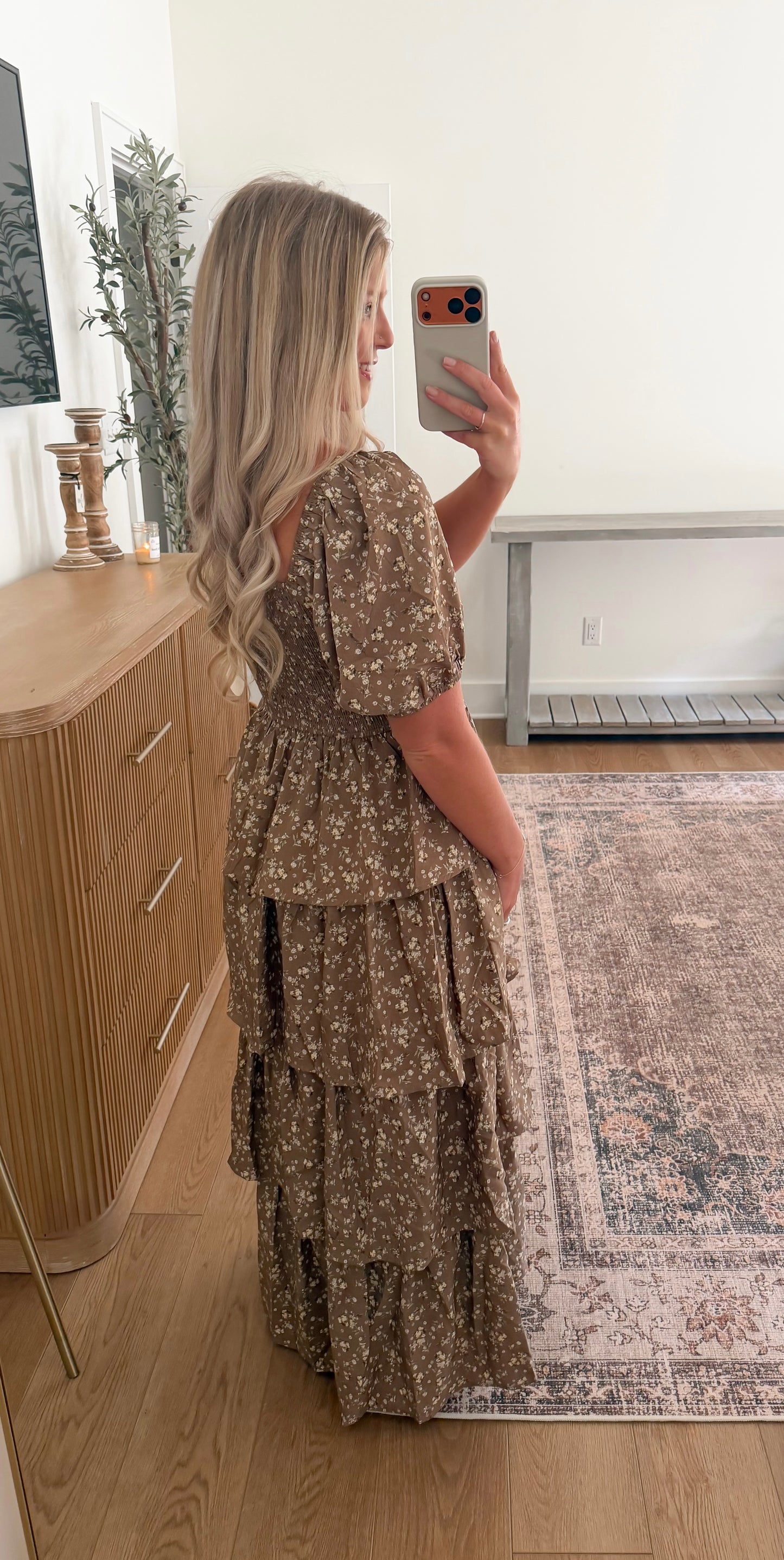 Mocha Floral Tiered Dress