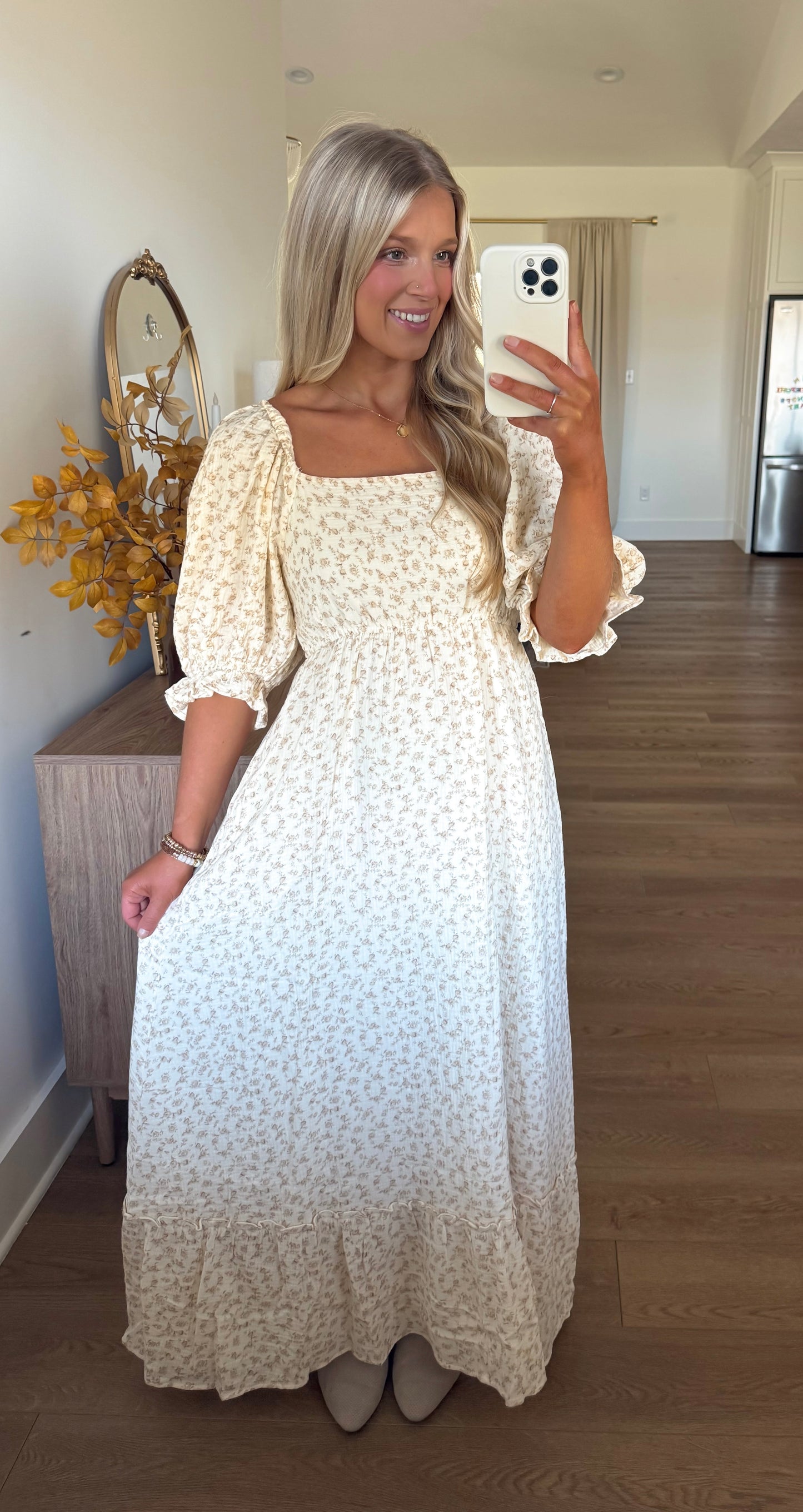Beige Floral Maxi Dress