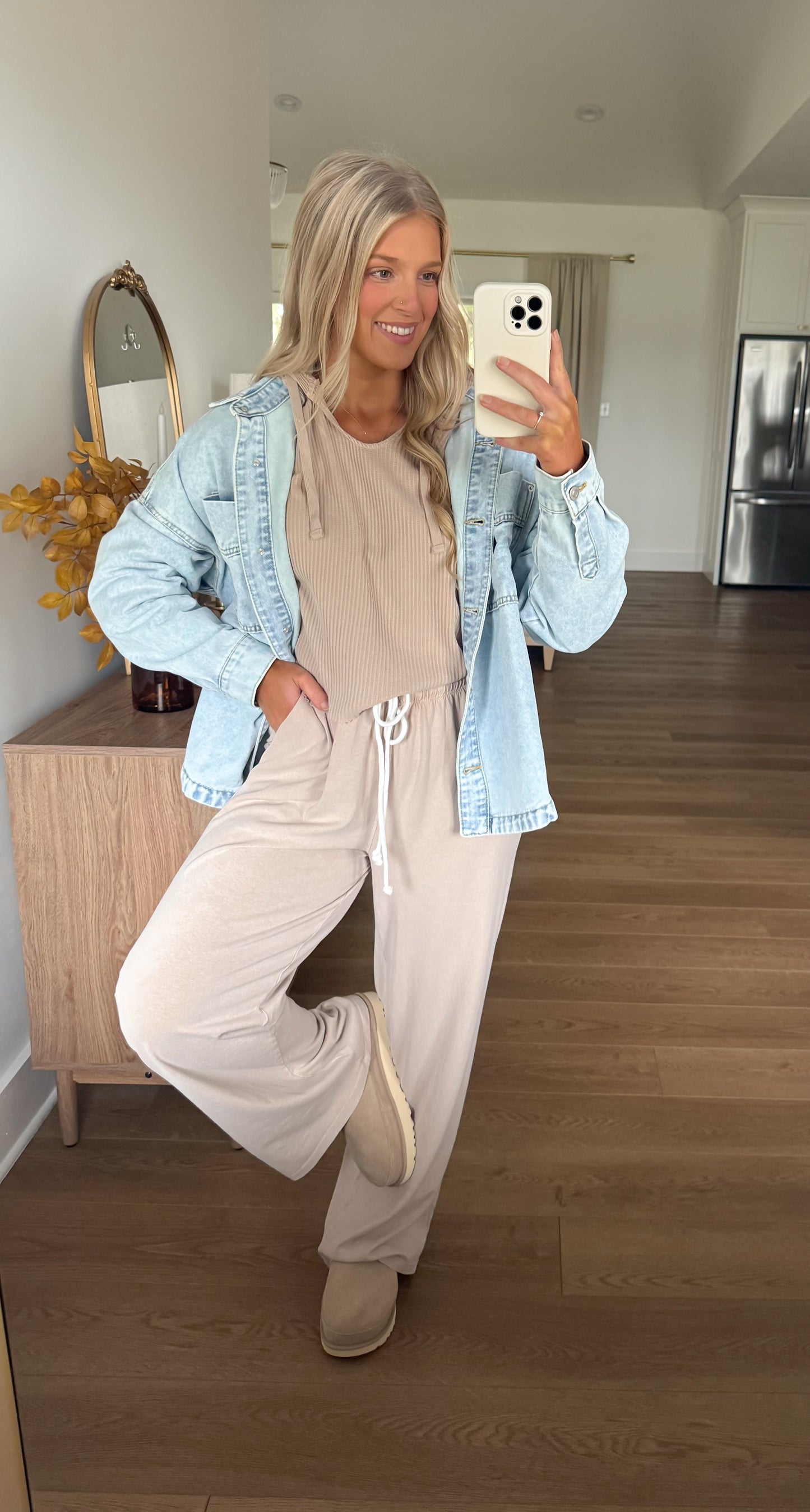 Waffle Knit Hoodie - Taupe