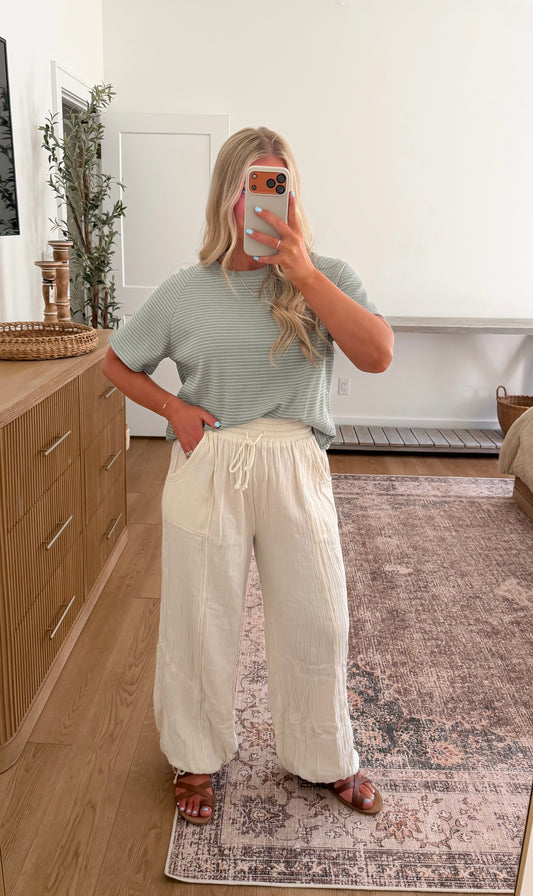 Striped Textured Top - Sage LARGE