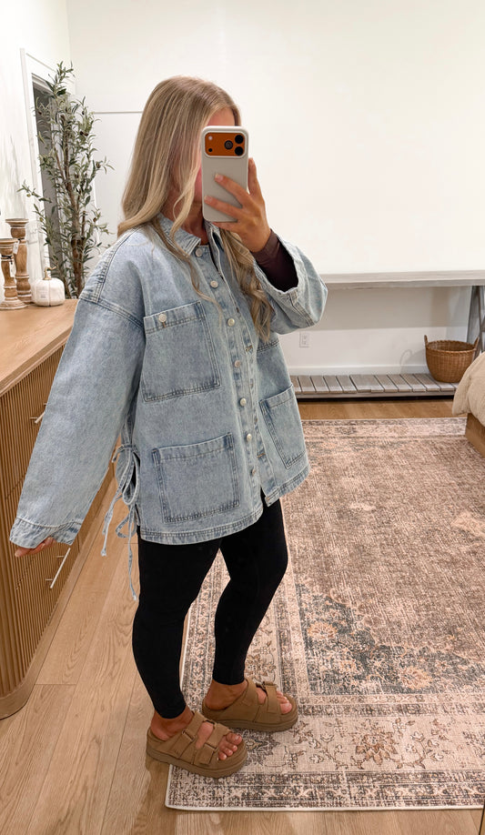 Boho Side Tie Denim Jacket - Light Wash