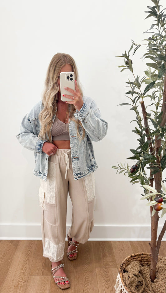 Fall In Love Lace Joggers - Almond