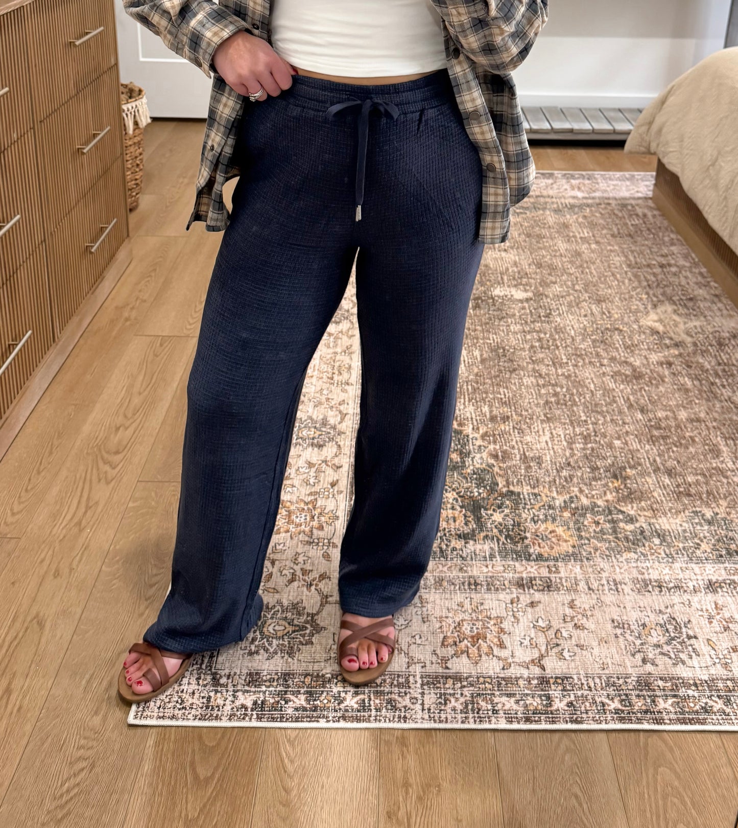 Everly Waffle Pants - Navy