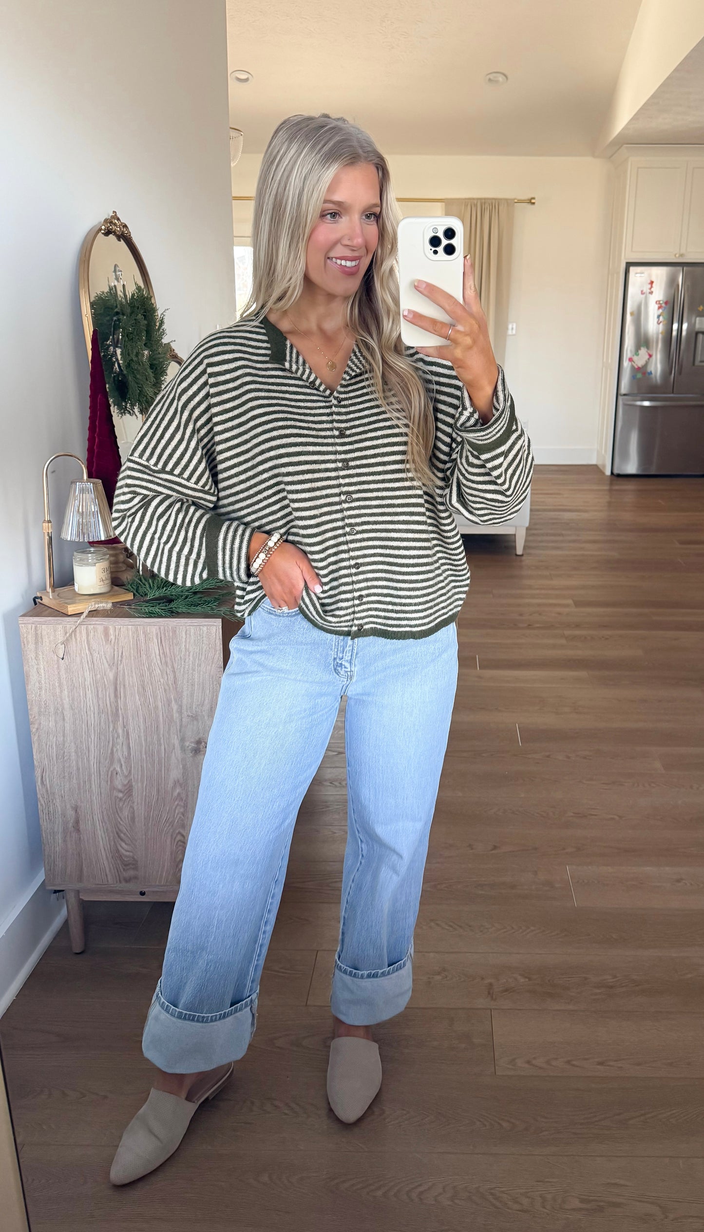 Bella Cardigan - Olive Striped