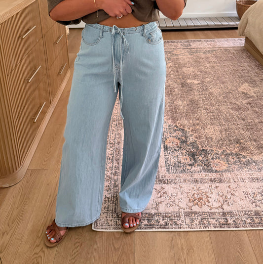 Waist Tie Denim - Light Wash