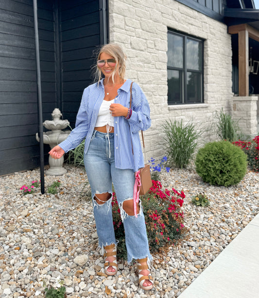 Striped Button Down - Blue