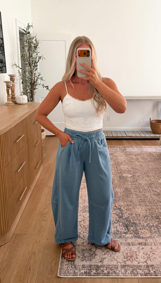 Sunday Snuggle Barrel Sweatpants - Vintage Blue
