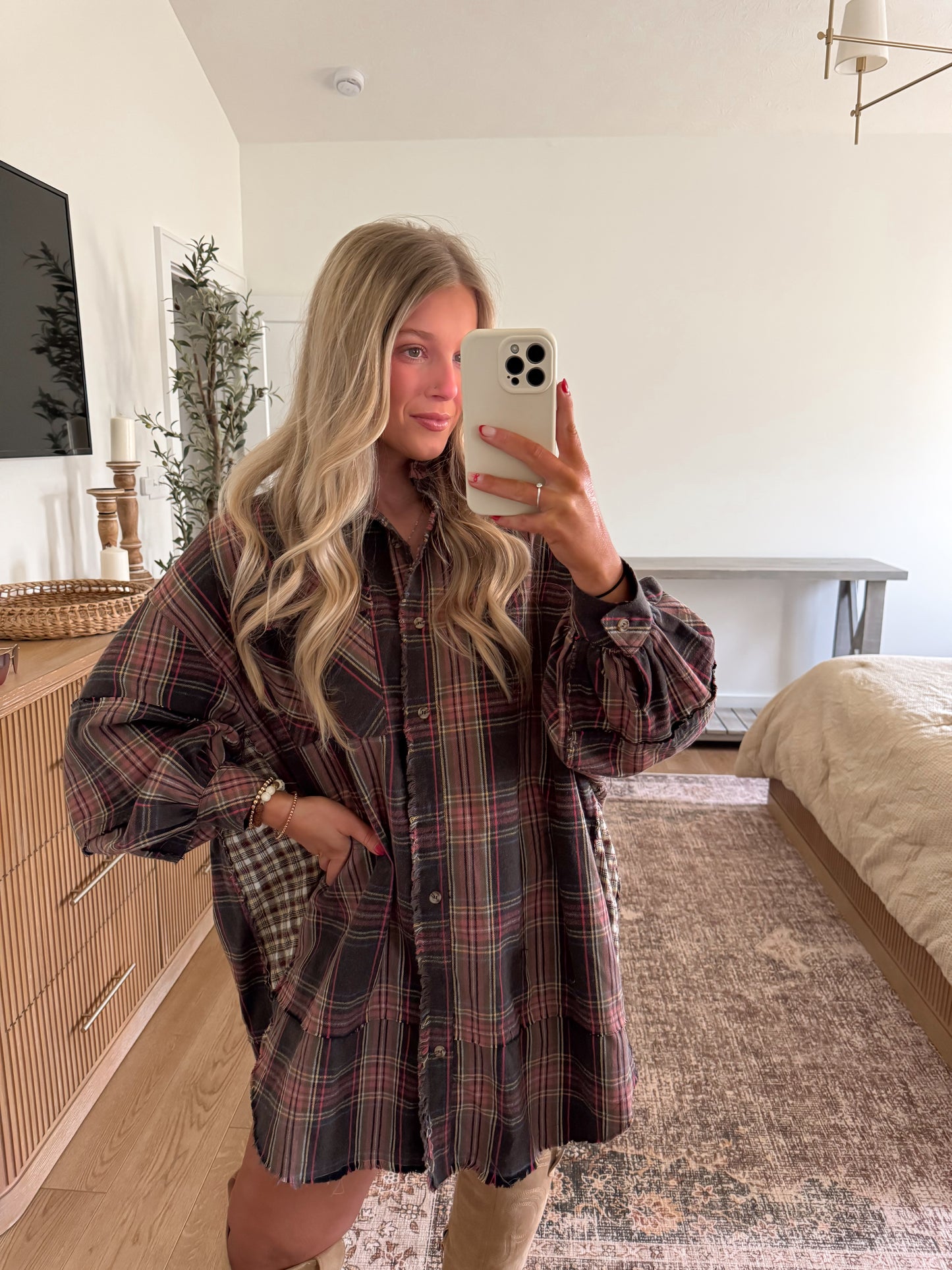 Plaid Distressed Flannel Dress