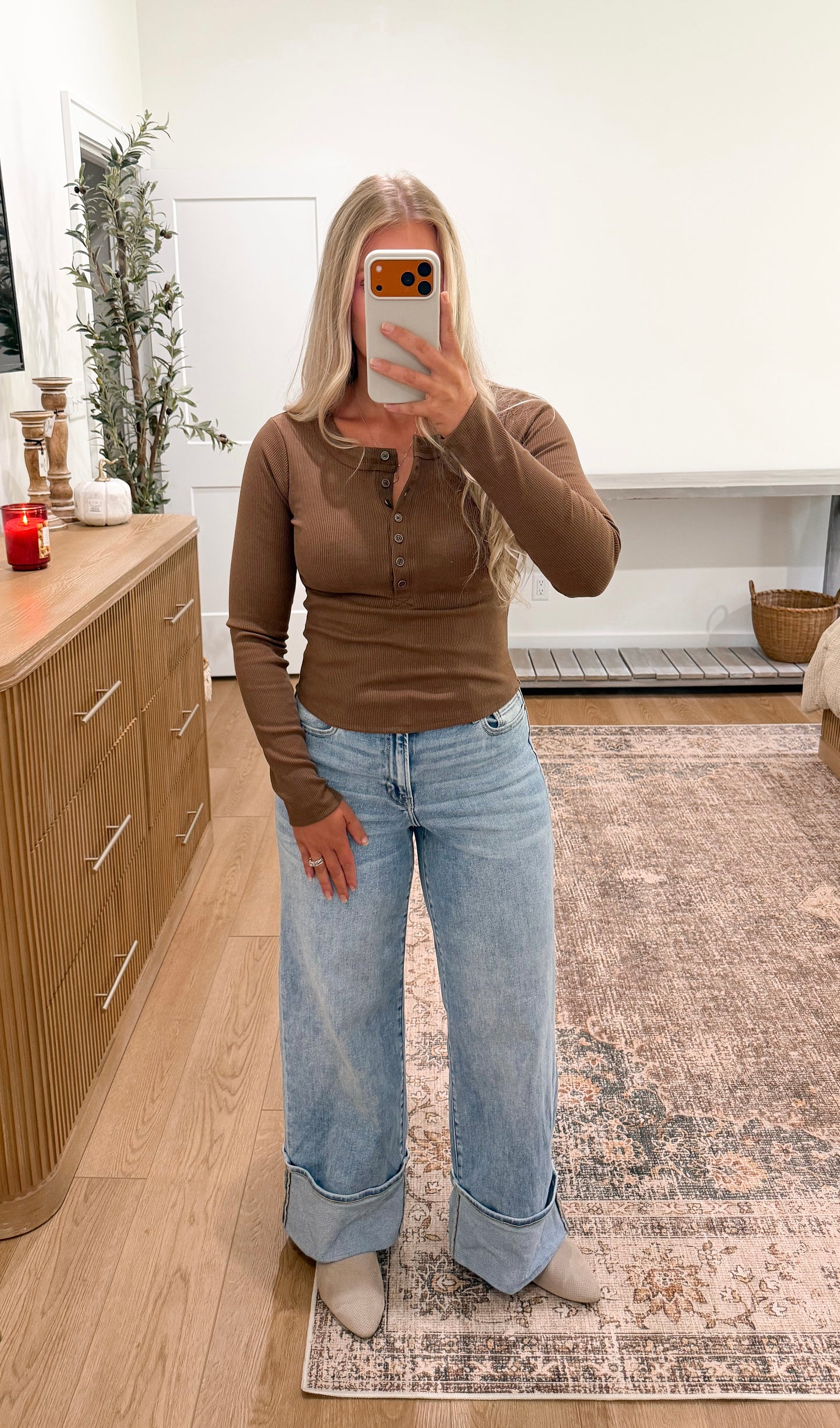 Ribbed Henley - Brown
