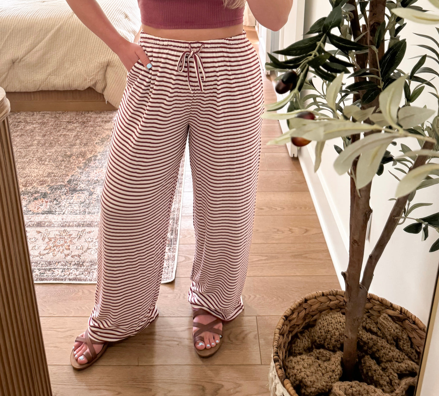 Striped Pants - Dark Red