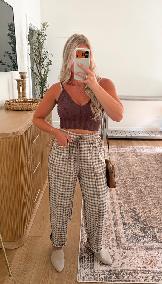 Gingham Pants - Brown LARGE
