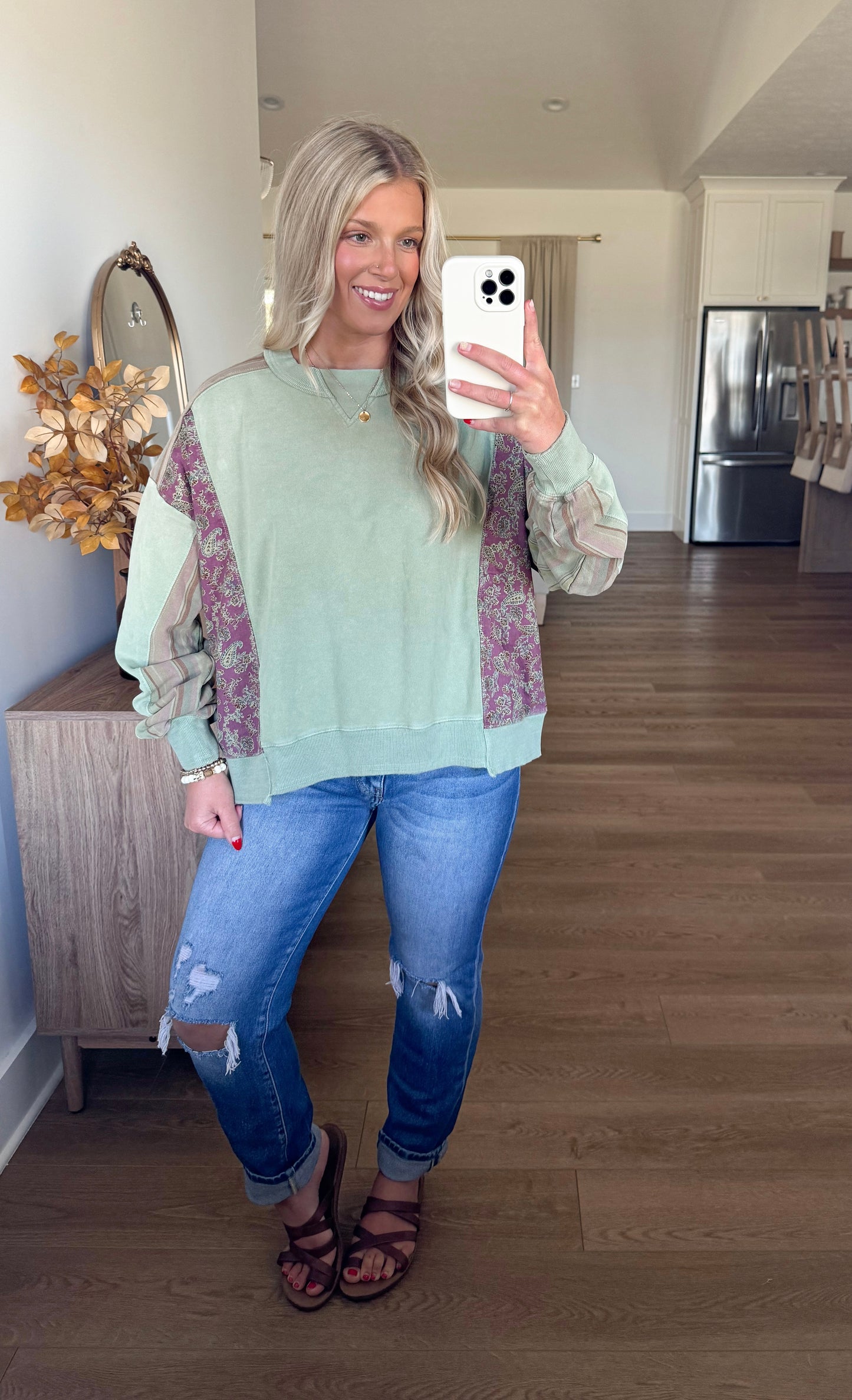 Mixed Media Pullover - Sage