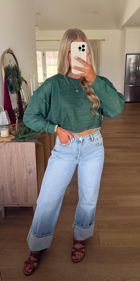 Raw Hem Sweater - Hunter Green