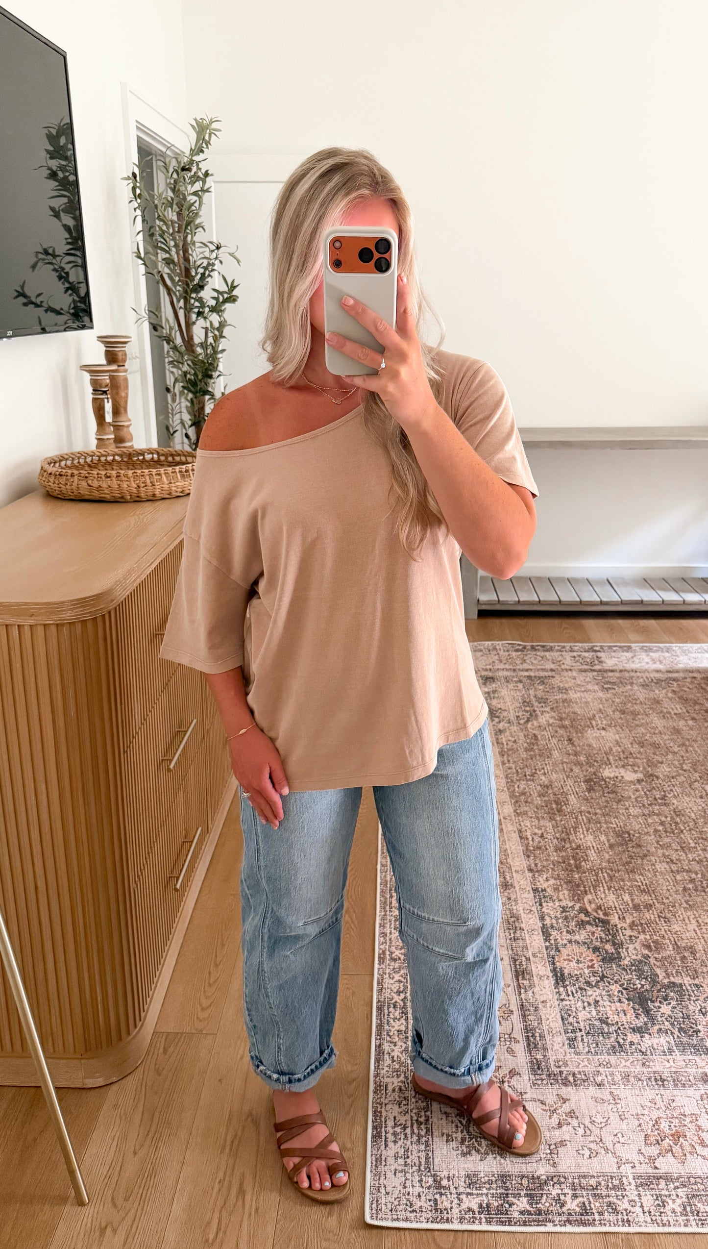 Boat Neck Tee - Taupe SMALL