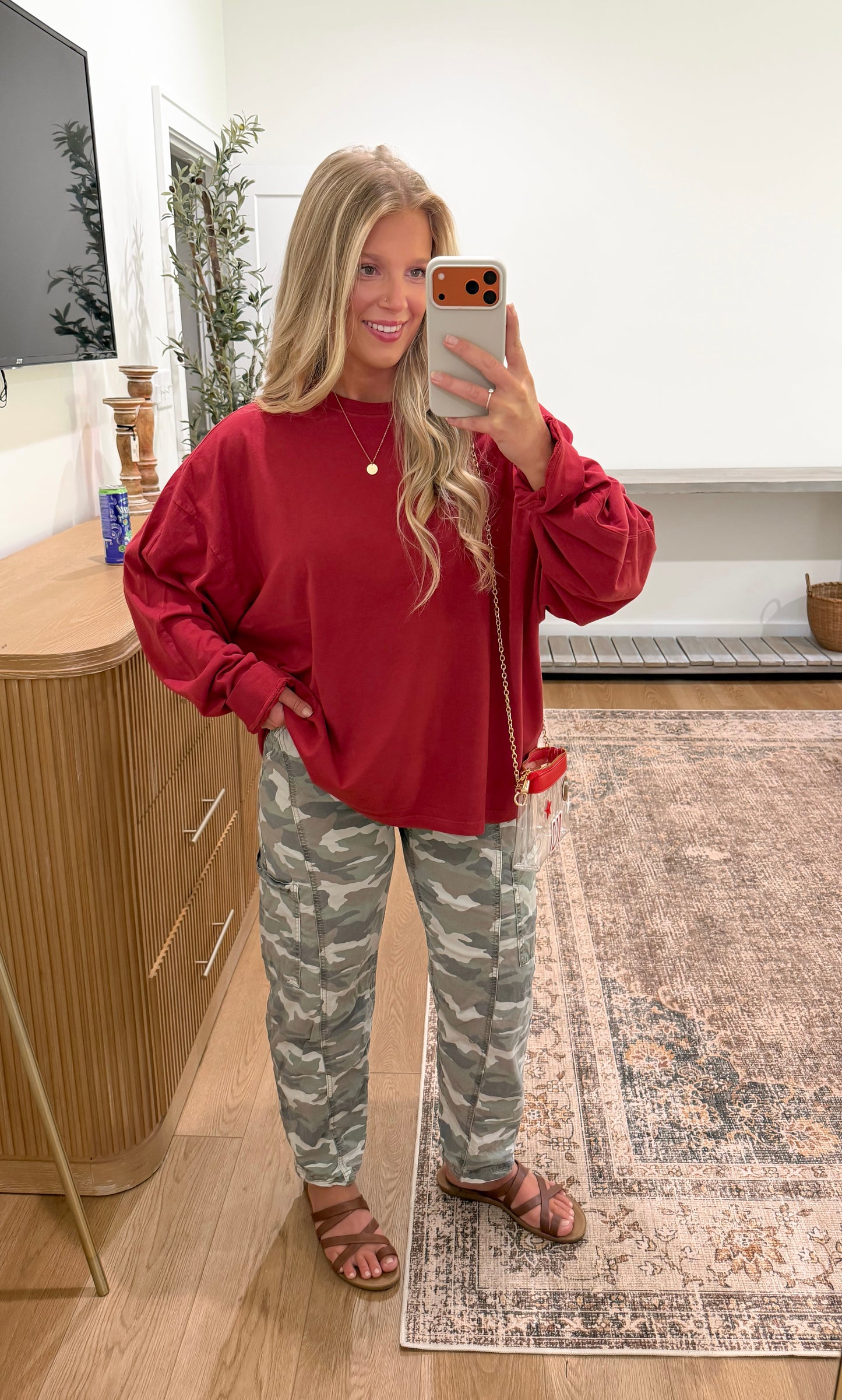 Oversized Long Sleeve Top - Dark Red