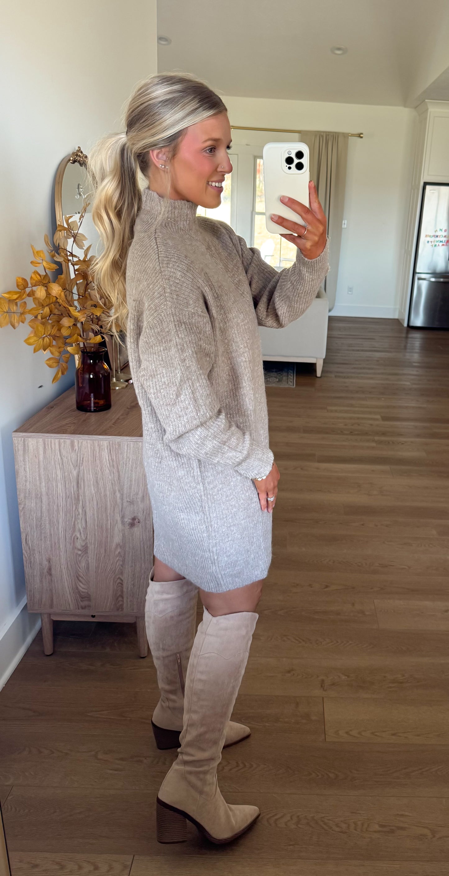 Mock Neck Sweater Dress - Latte
