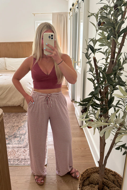 Striped Pants - Dark Red