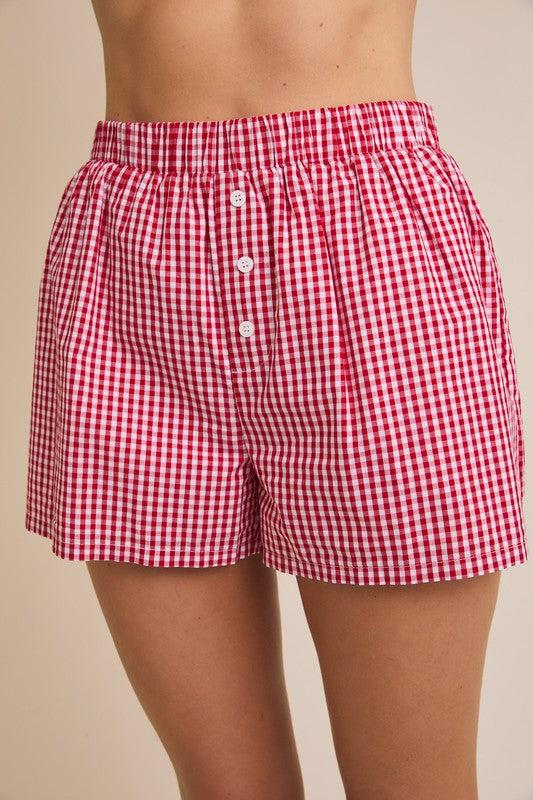 Gingham Boxer Shorts (Plus) - Red