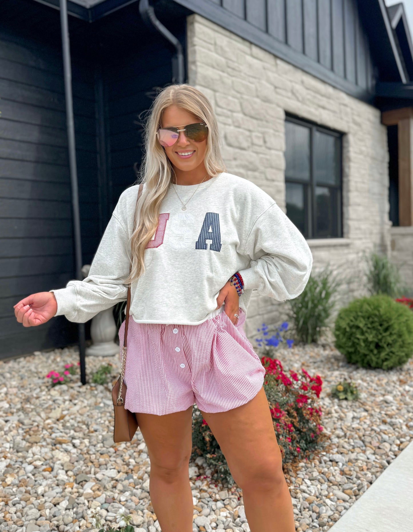 USA Embroidered Crewneck - Heather Grey