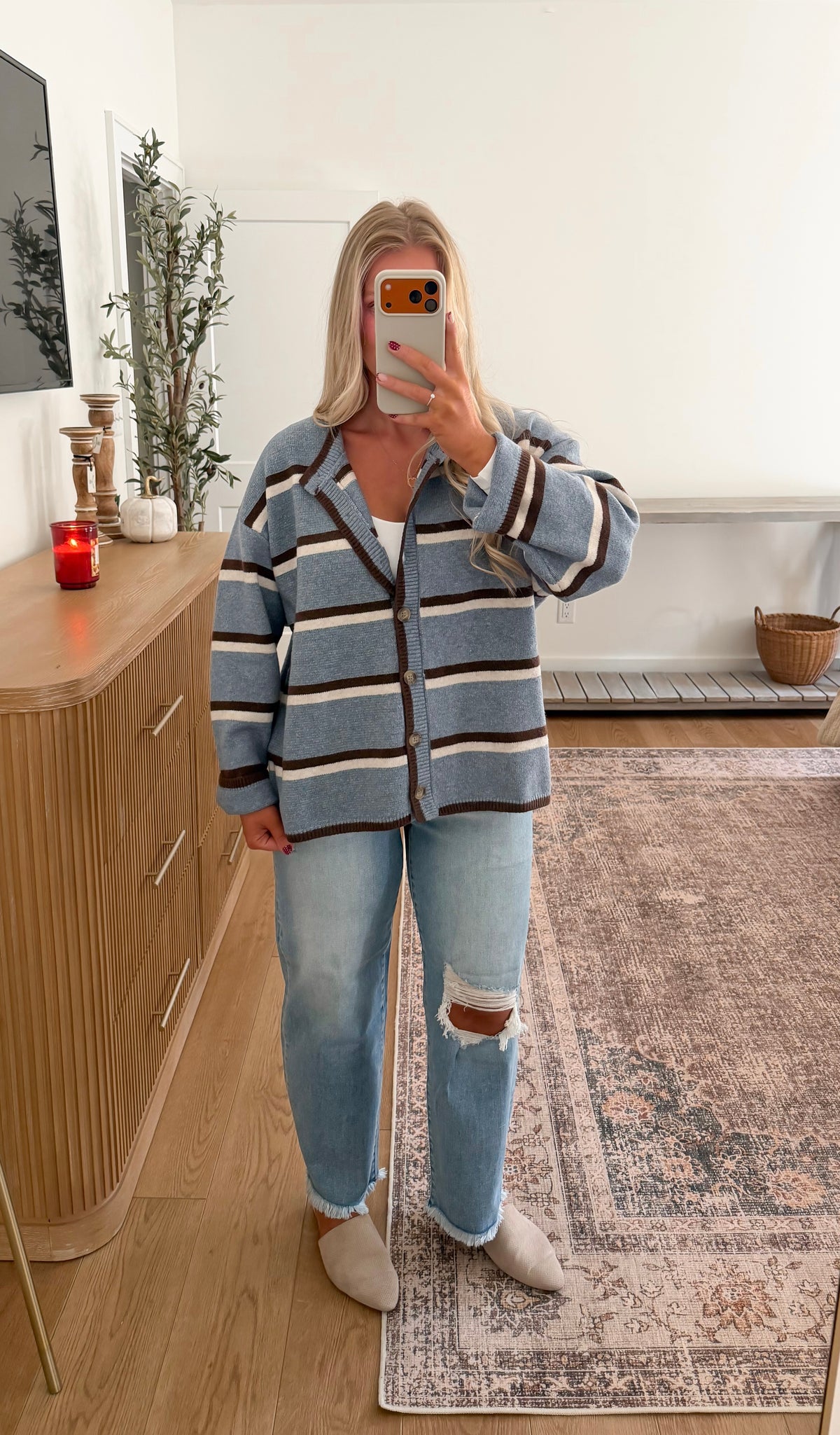 Oversized Timeless Striped Cardigan - Denim (restocking 10.5)