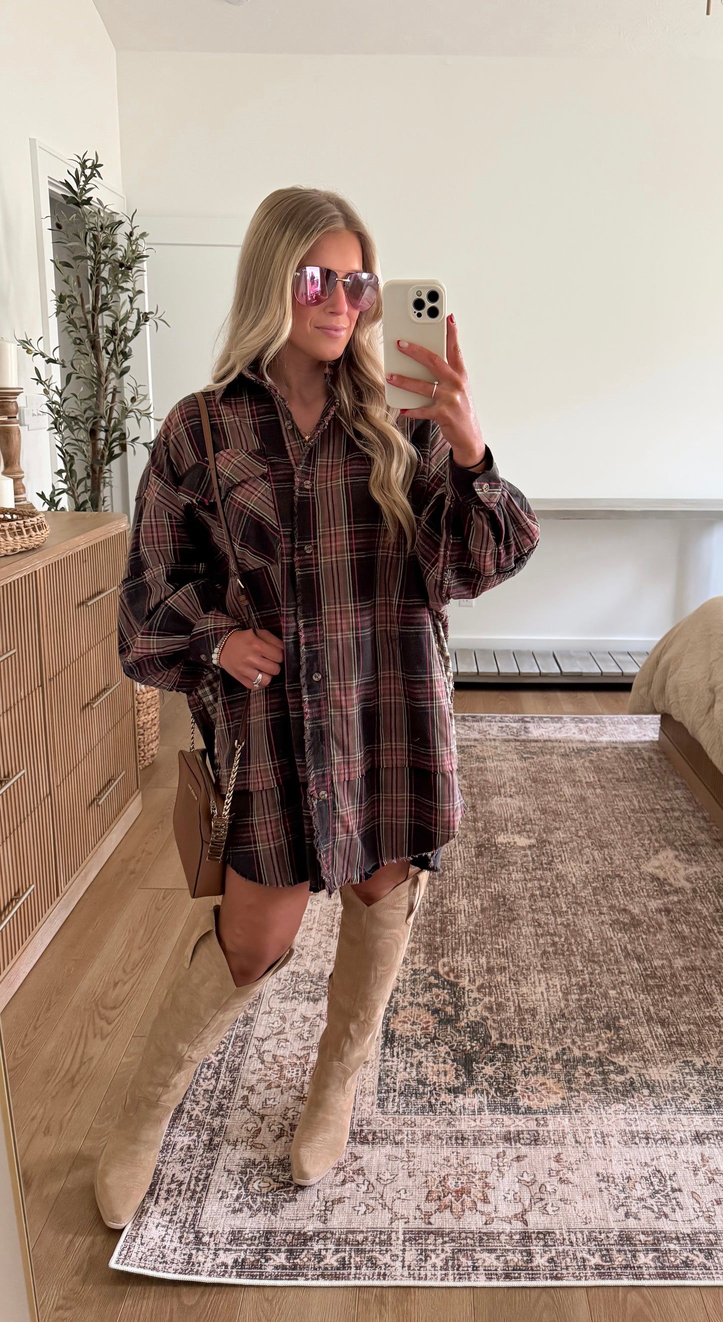 Plaid Distressed Flannel Dress