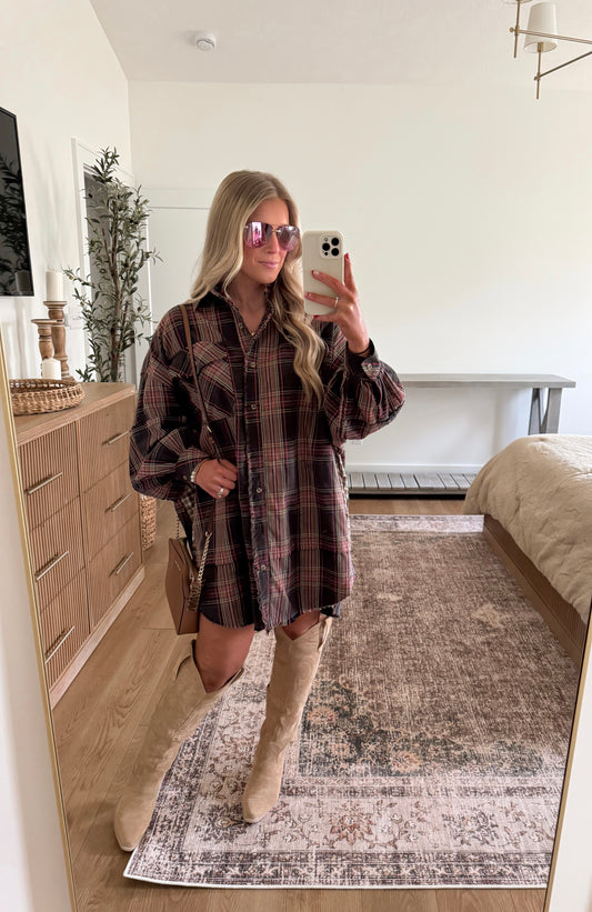 Plaid Distressed Flannel Dress