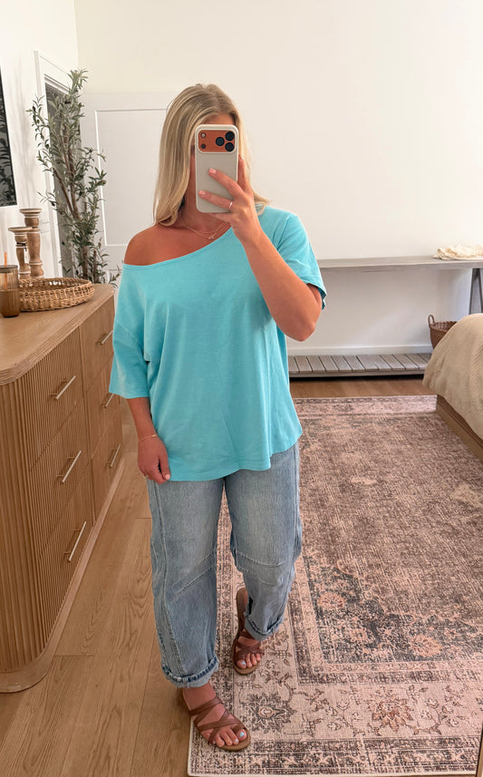 Boat Neck Tee - Aqua Blue SMALL