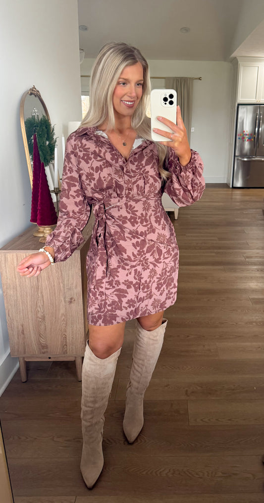 Evening Ember Floral Dress - Brown