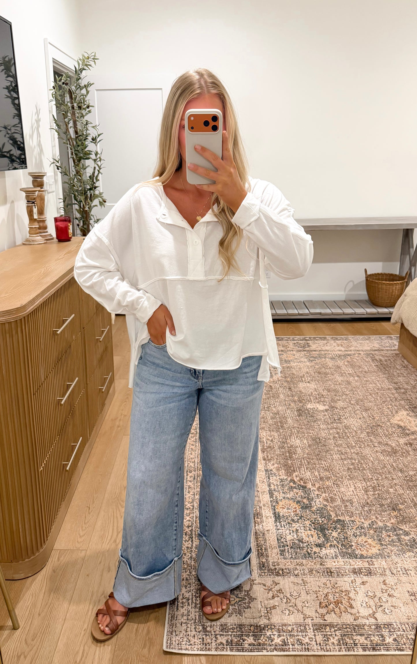 Washed Henley - White