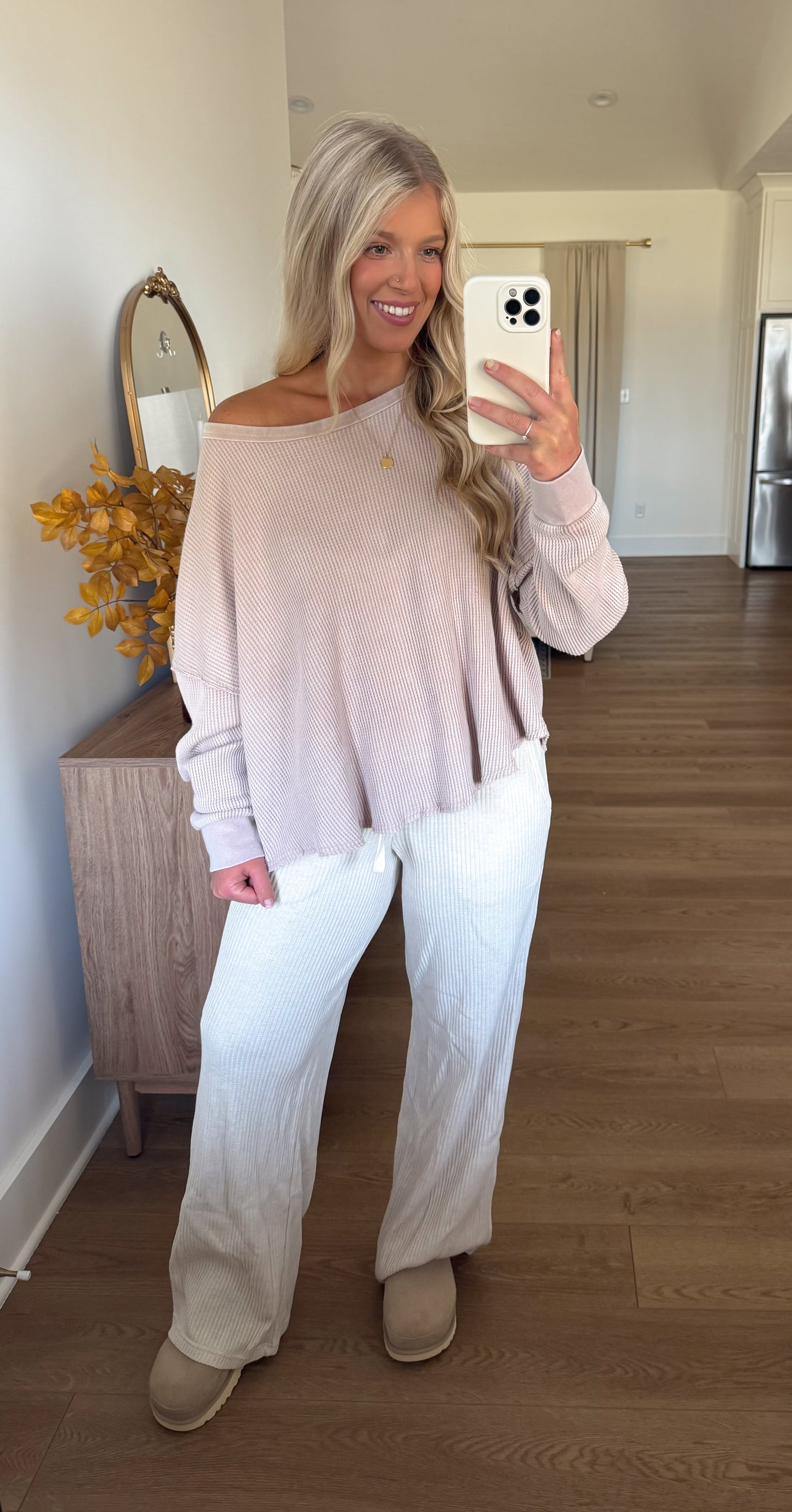 Waffle Knit Top - Light Taupe