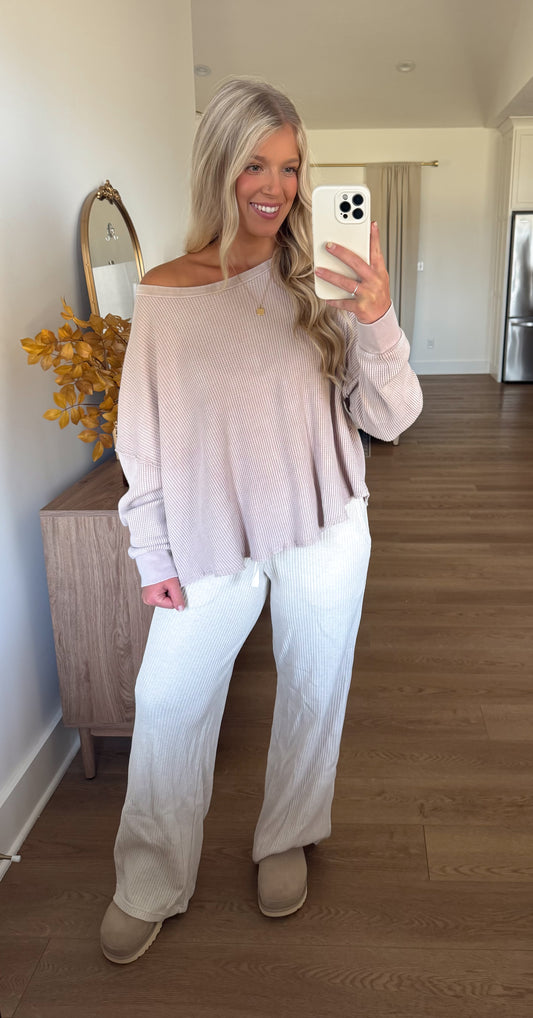 Waffle Knit Top - Light Taupe