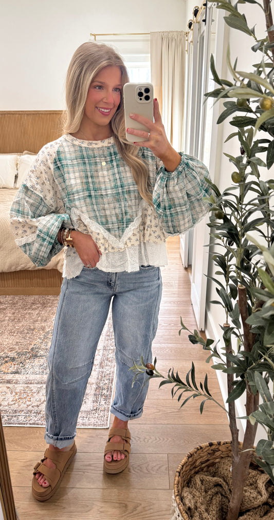 Flannel Babydoll Top - Jade Green